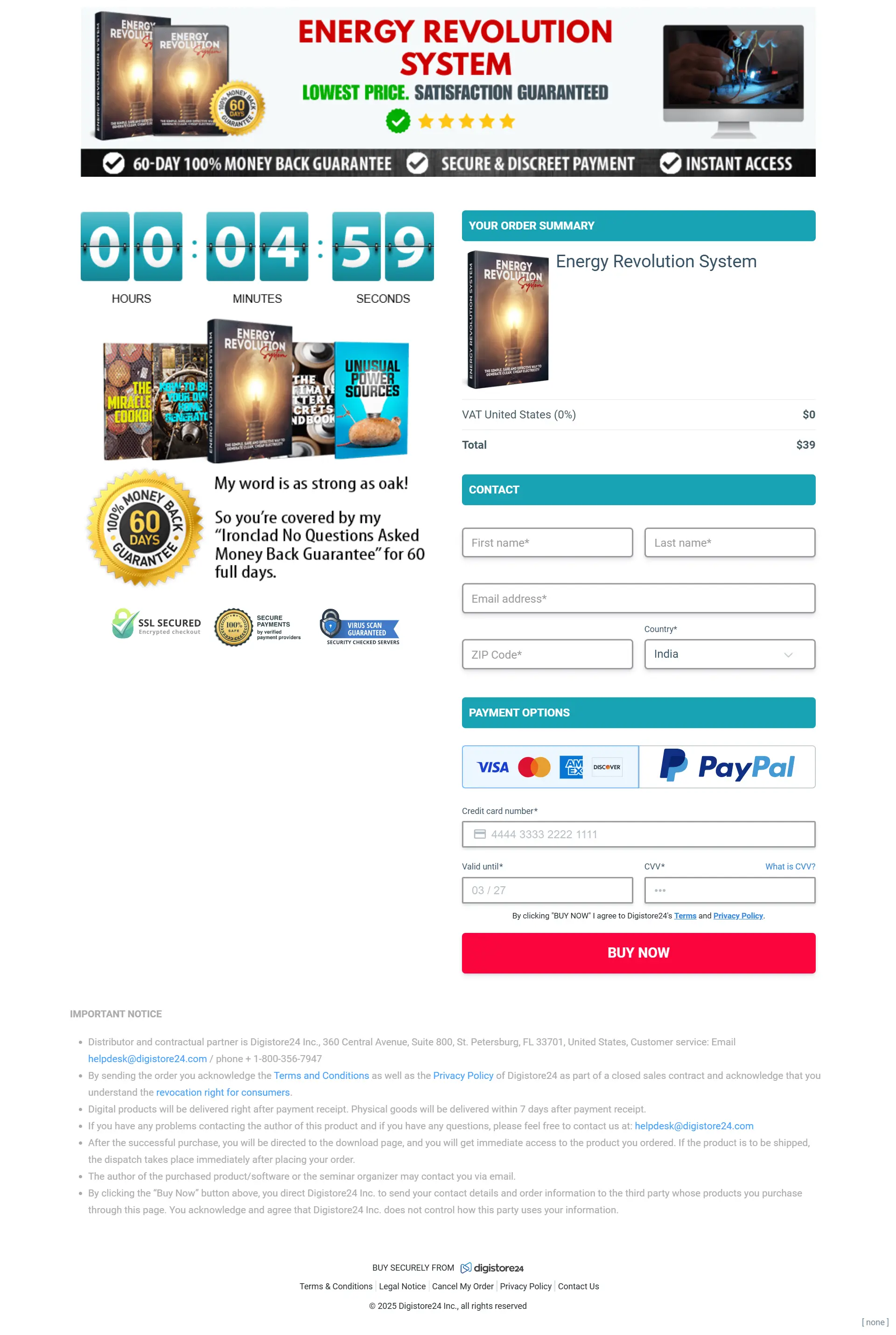 Energy Revolution System Checkout Page